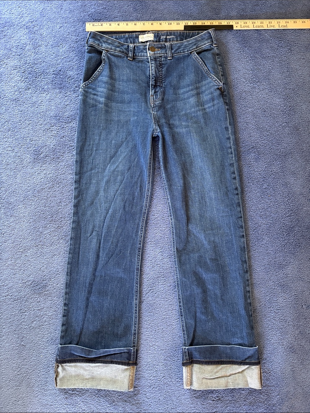 Pilcro Straight-Leg Jeans in Blue with Rolled Cuffs - Picture 1 of 9